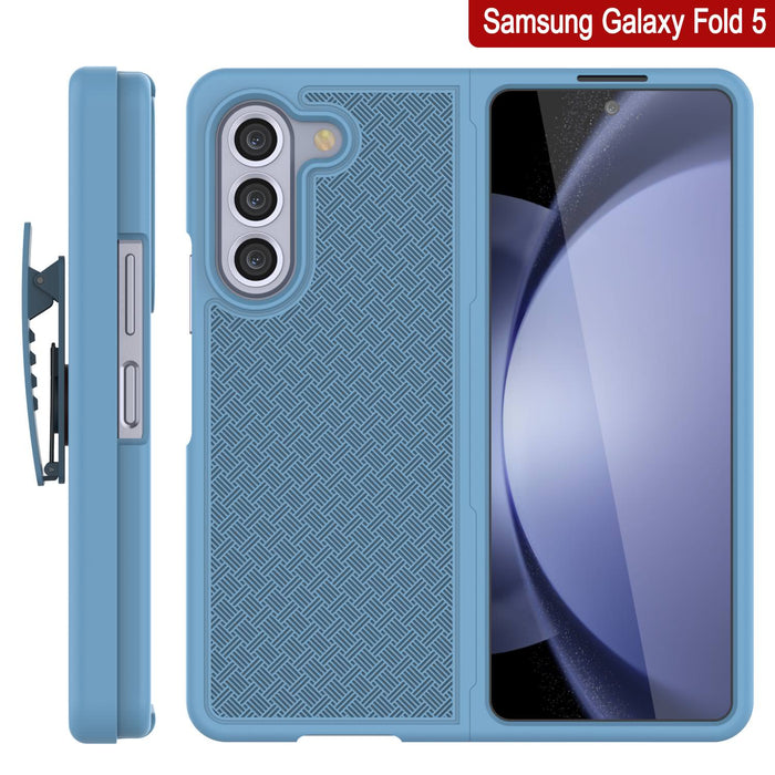 Galaxy Z Fold5 Case With Tempered Glass Screen Protector, Holster Belt Clip & Built-In Kickstand [Blue]