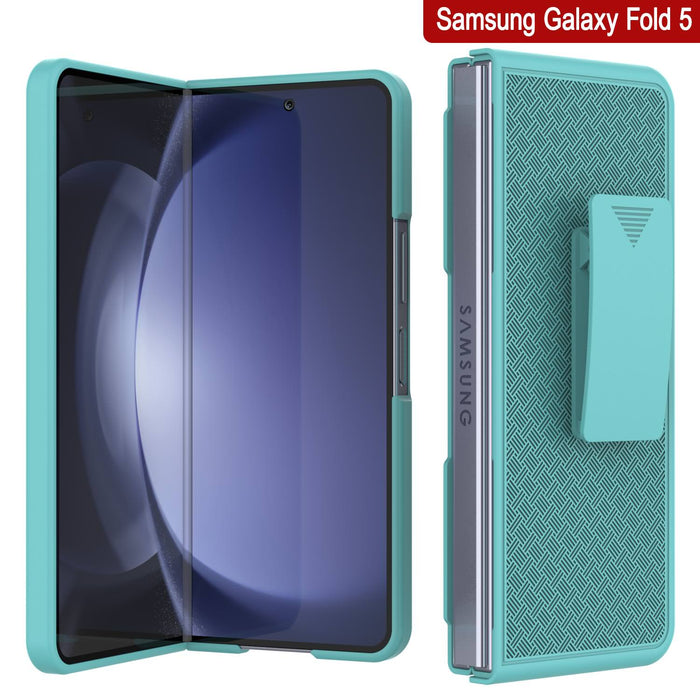 Galaxy Z Fold5 Case With Tempered Glass Screen Protector, Holster Belt Clip & Built-In Kickstand [Teal]