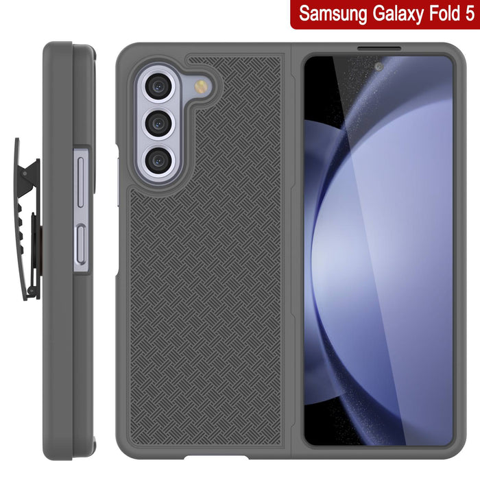 Galaxy Z Fold5 Case With Tempered Glass Screen Protector, Holster Belt Clip & Built-In Kickstand [Grey]