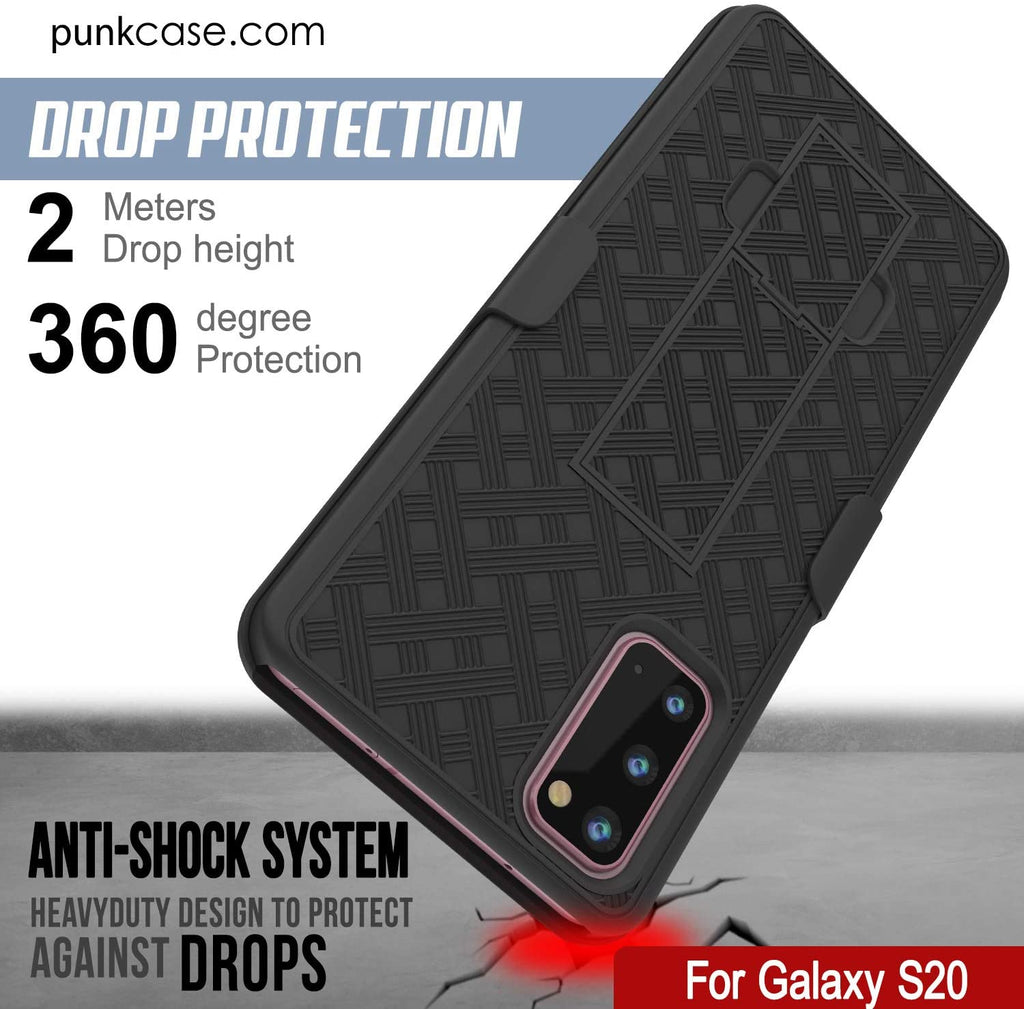 Punkcase Galaxy S20 Case With Screen Protector, Holster Belt Clip [Black] 