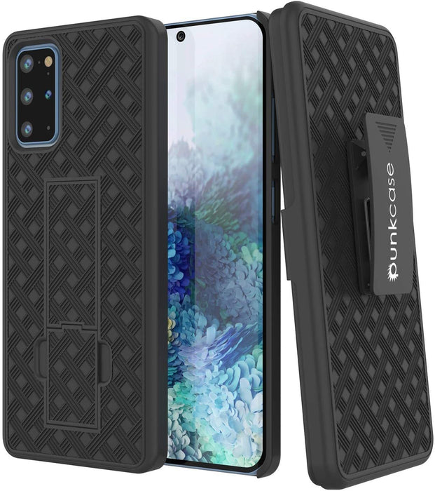 Punkcase Galaxy S20+ Plus Case With Screen Protector, Holster Belt Clip [Black] (Color in image: Black)