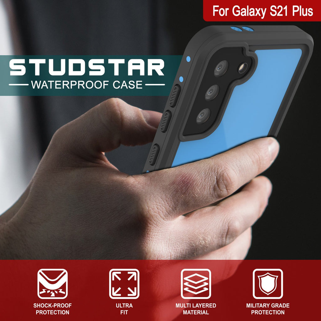 Galaxy S21+ Plus Waterproof Case PunkCase StudStar Light Blue Thin 6.6ft Underwater IP68 ShockProof (Color in image: black)