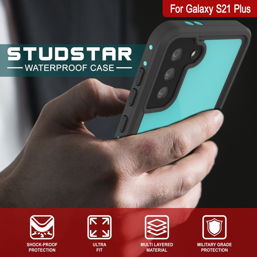 Galaxy S21+ Plus Waterproof Case PunkCase StudStar Teal Thin 6.6ft Underwater IP68 Shock/Snow Proof (Color in image: light blue)