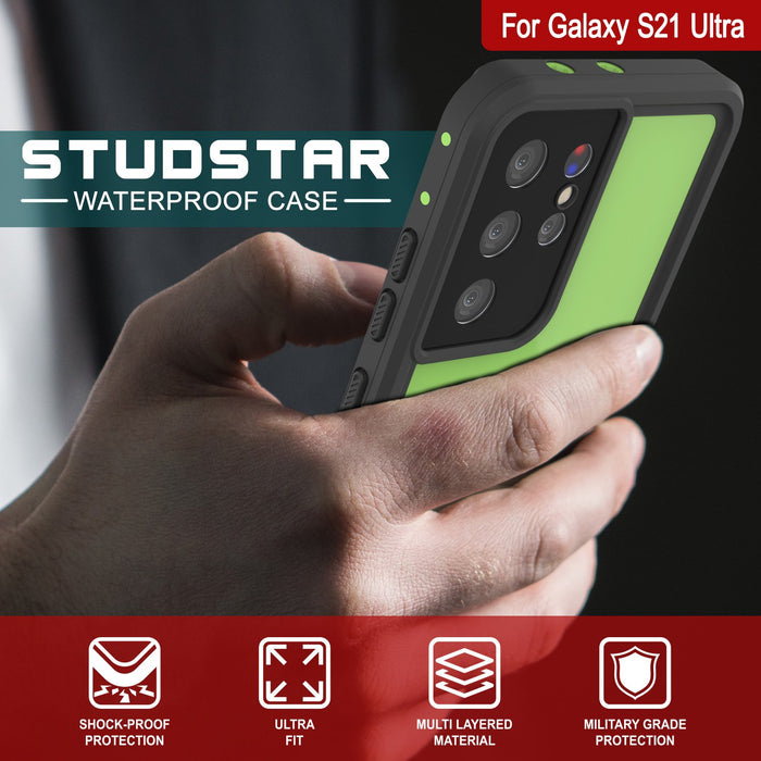 Galaxy S21 Ultra Waterproof Case PunkCase StudStar Light Green Thin 6.6ft Underwater IP68 ShockProof (Color in image: light blue)