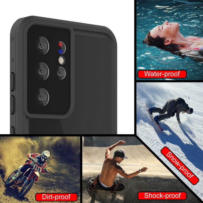 Galaxy S21 Ultra Waterproof Case PunkCase StudStar Red Thin 6.6ft Underwater IP68 Shock/Snow Proof (Color in image: black)