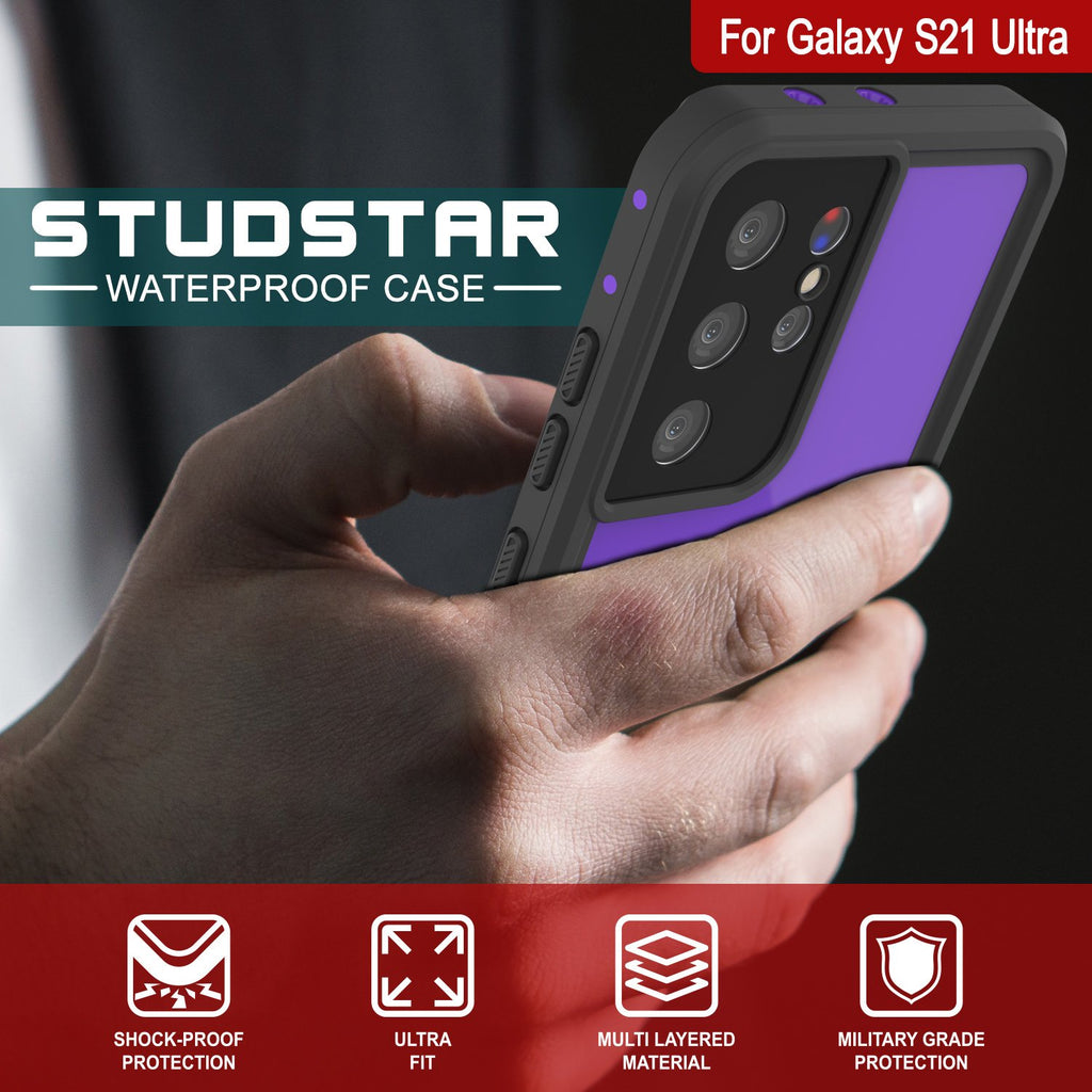 Galaxy S21 Ultra Waterproof Case PunkCase StudStar Purple Thin 6.6ft Underwater IP68 Shock/Snow Proof (Color in image: light blue)