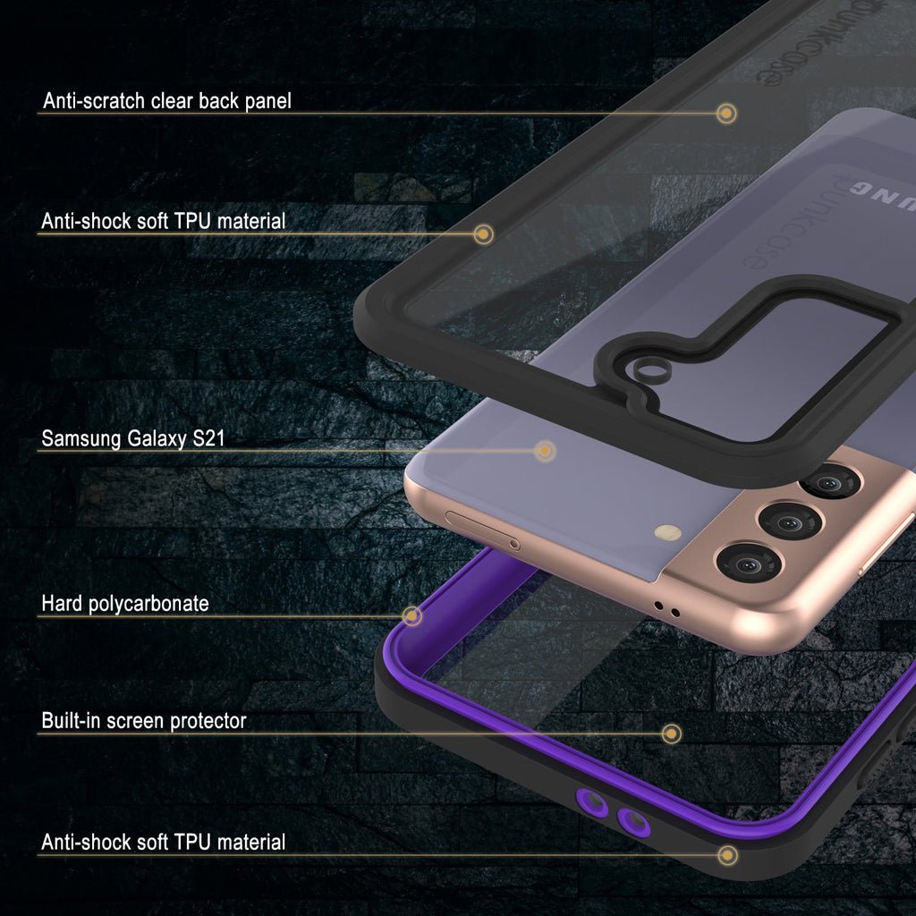 Galaxy S21 Water/Shockproof [Extreme Series] Slim Screen Protector Case [Purple] (Color in image: Black)