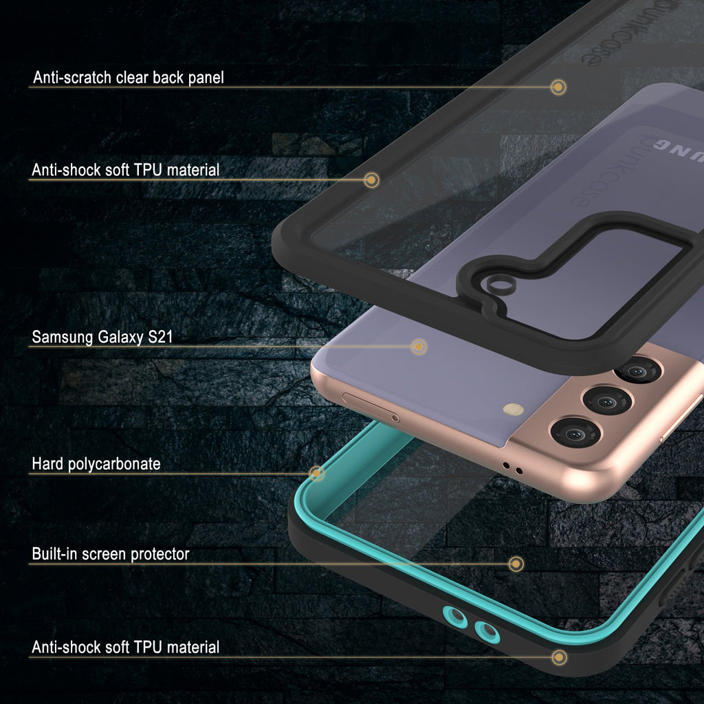 Galaxy S21 Water/Shock/Snowproof [Extreme Series]  Screen Protector Case [Teal] (Color in image: Light blue)