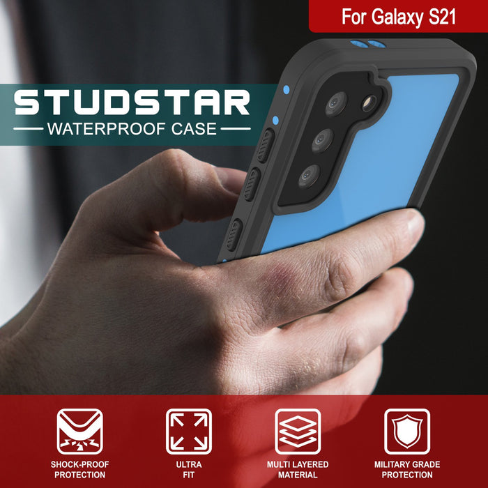 Galaxy S21 Waterproof Case PunkCase StudStar Light Blue Thin 6.6ft Underwater IP68 ShockProof (Color in image: black)