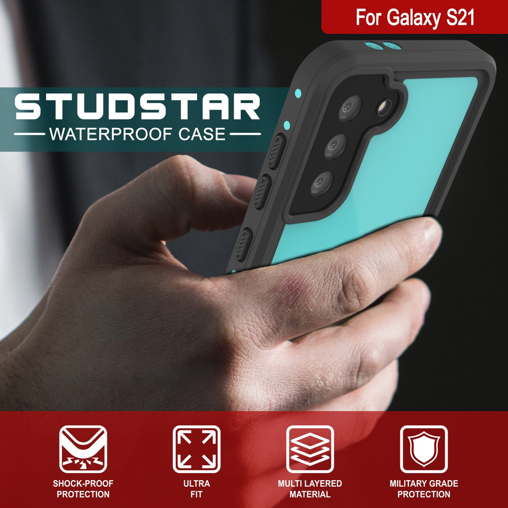 Galaxy S21 Waterproof Case PunkCase StudStar Teal Thin 6.6ft Underwater IP68 Shock/Snow Proof (Color in image: light blue)