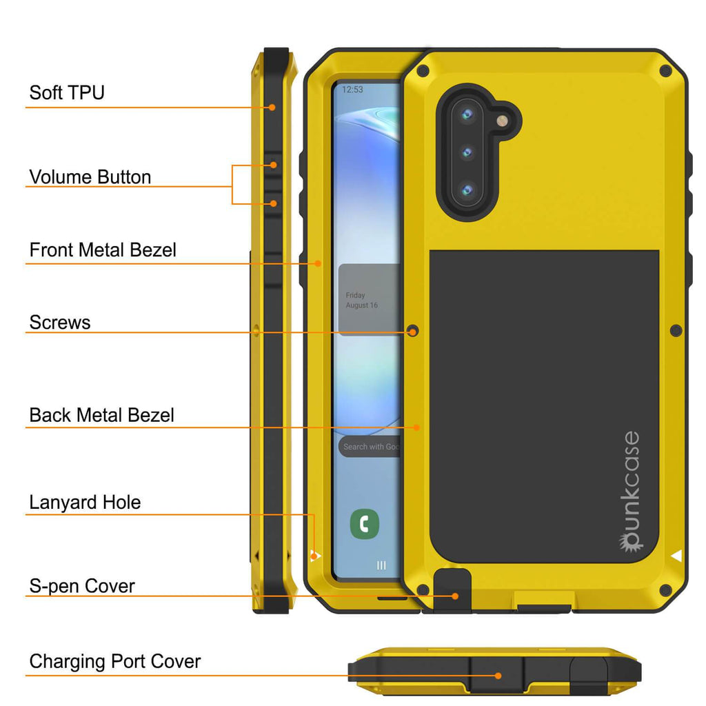 Galaxy Note 10  Case, PUNKcase Metallic Neon Shockproof  Slim Metal Armor Case [Neon] (Color in image: silver)