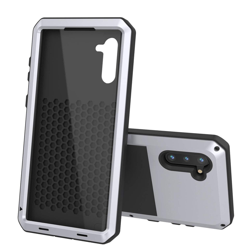 Galaxy Note 10  Case, PUNKcase Metallic White Shockproof  Slim Metal Armor Case [White] 