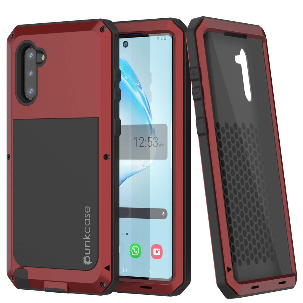 Galaxy Note 10  Case, PUNKcase Metallic Red Shockproof  Slim Metal Armor Case [Red] (Color in image: red)