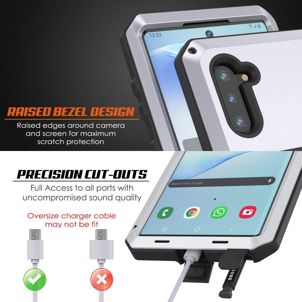 Galaxy Note 10  Case, PUNKcase Metallic White Shockproof  Slim Metal Armor Case [White] (Color in image: black)