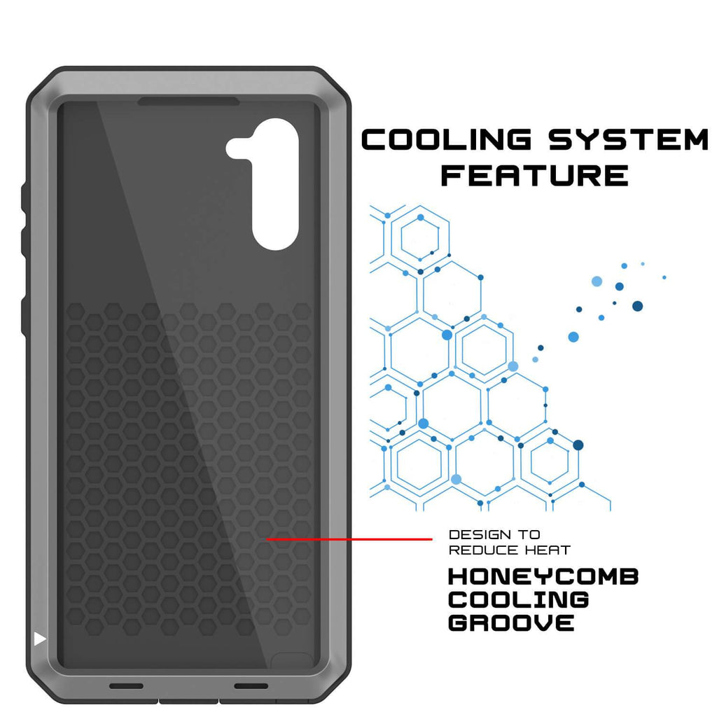 Galaxy Note 10  Case, PUNKcase Metallic Silver Shockproof  Slim Metal Armor Case [Silver] (Color in image: red)