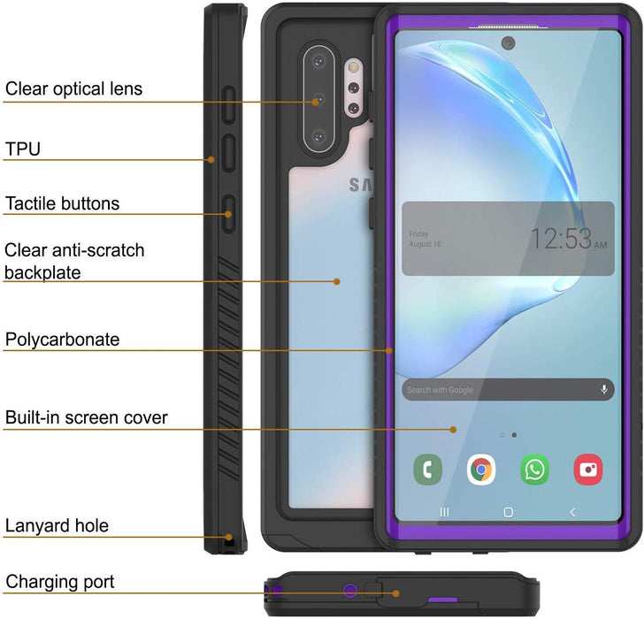 Galaxy Note 10+ Plus Case, Punkcase [Extreme Series] Armor Cover W/ Built In Screen Protector [Purple] (Color in image: Black)
