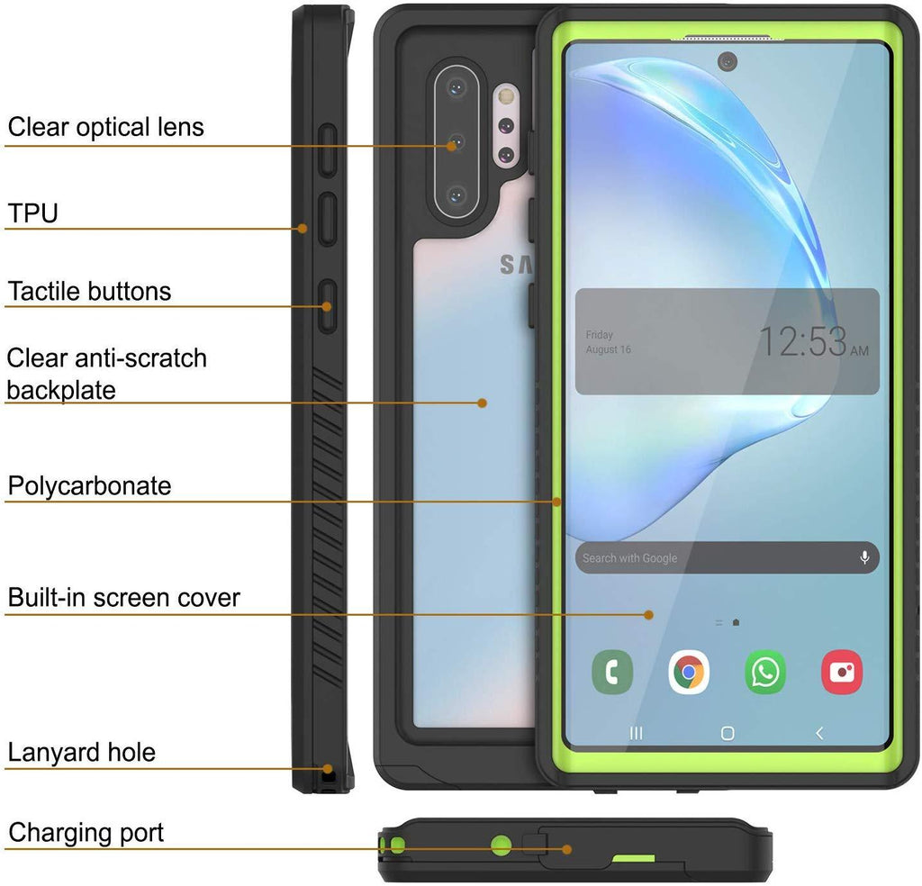 Galaxy Note 10+ Plus Case, Punkcase [Extreme Series] Armor Cover W/ Built In Screen Protector [Light Green] (Color in image: White)