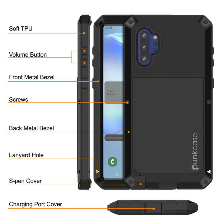 Galaxy Note 10+ Plus Case, PUNKcase Metallic Black Shockproof  Slim Metal Armor Case [Black] (Color in image: gold)