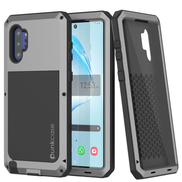 Galaxy Note 10+ Plus  Case, PUNKcase Metallic Silver Shockproof  Slim Metal Armor Case [Silver] (Color in image: silver)