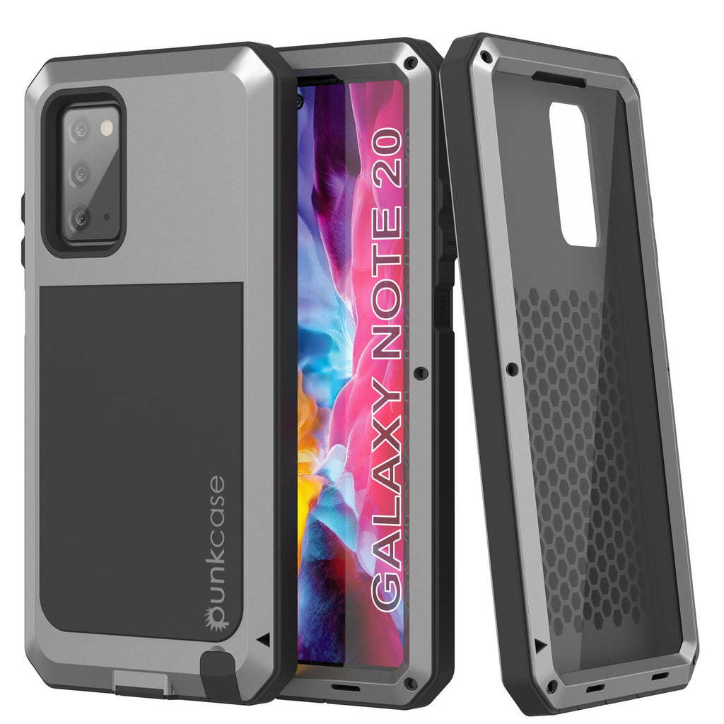 Galaxy Note 20  Case, PUNKcase Metallic Silver Shockproof  Slim Metal Armor Case [Silver] (Color in image: silver)