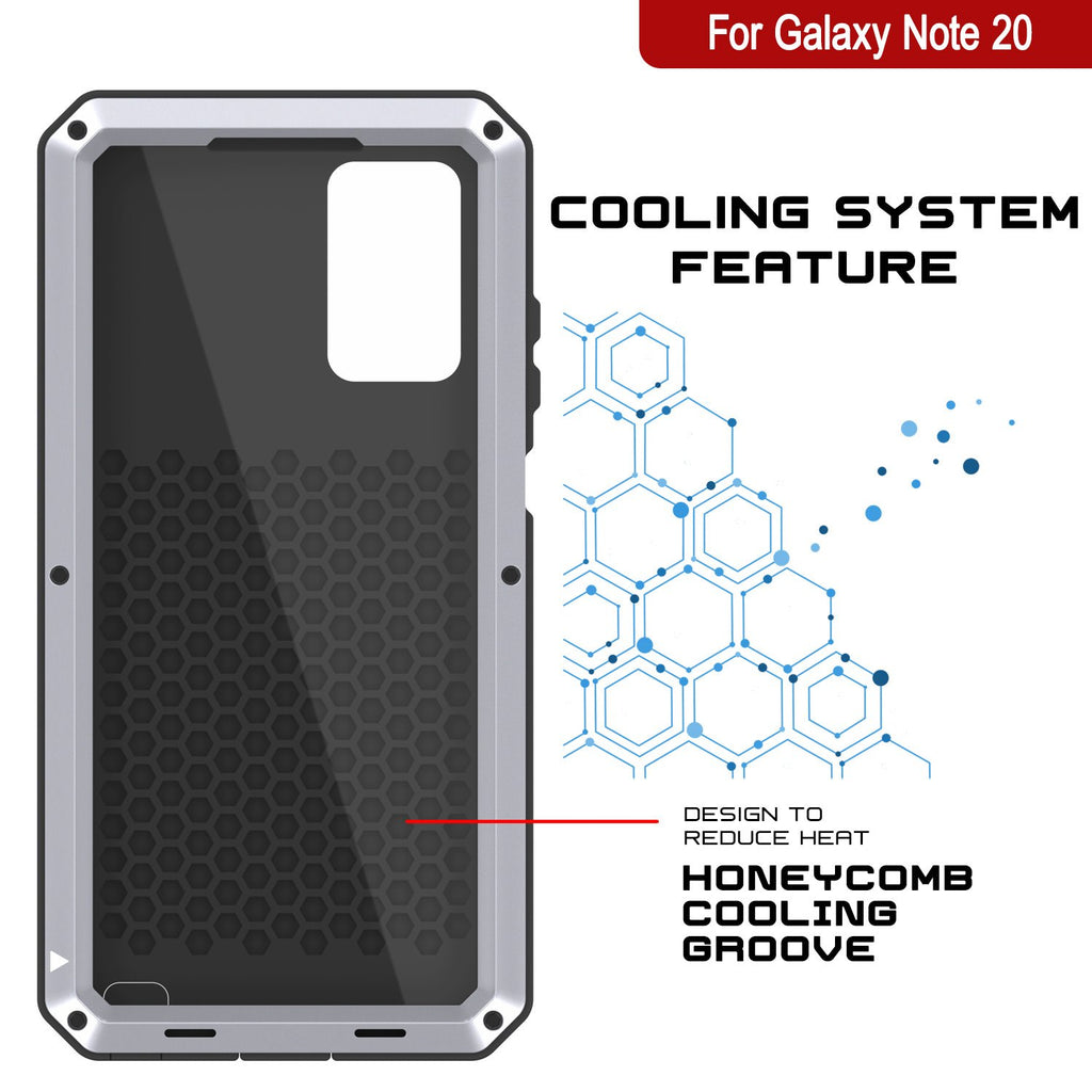 Galaxy Note 20  Case, PUNKcase Metallic White Shockproof  Slim Metal Armor Case [White] (Color in image: black)