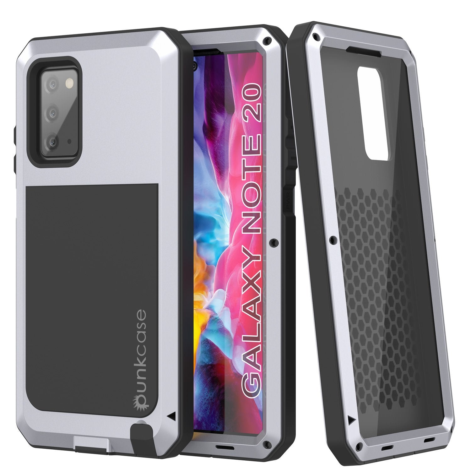 Galaxy Note 20  Case, PUNKcase Metallic White Shockproof  Slim Metal Armor Case [White] (Color in image: white)