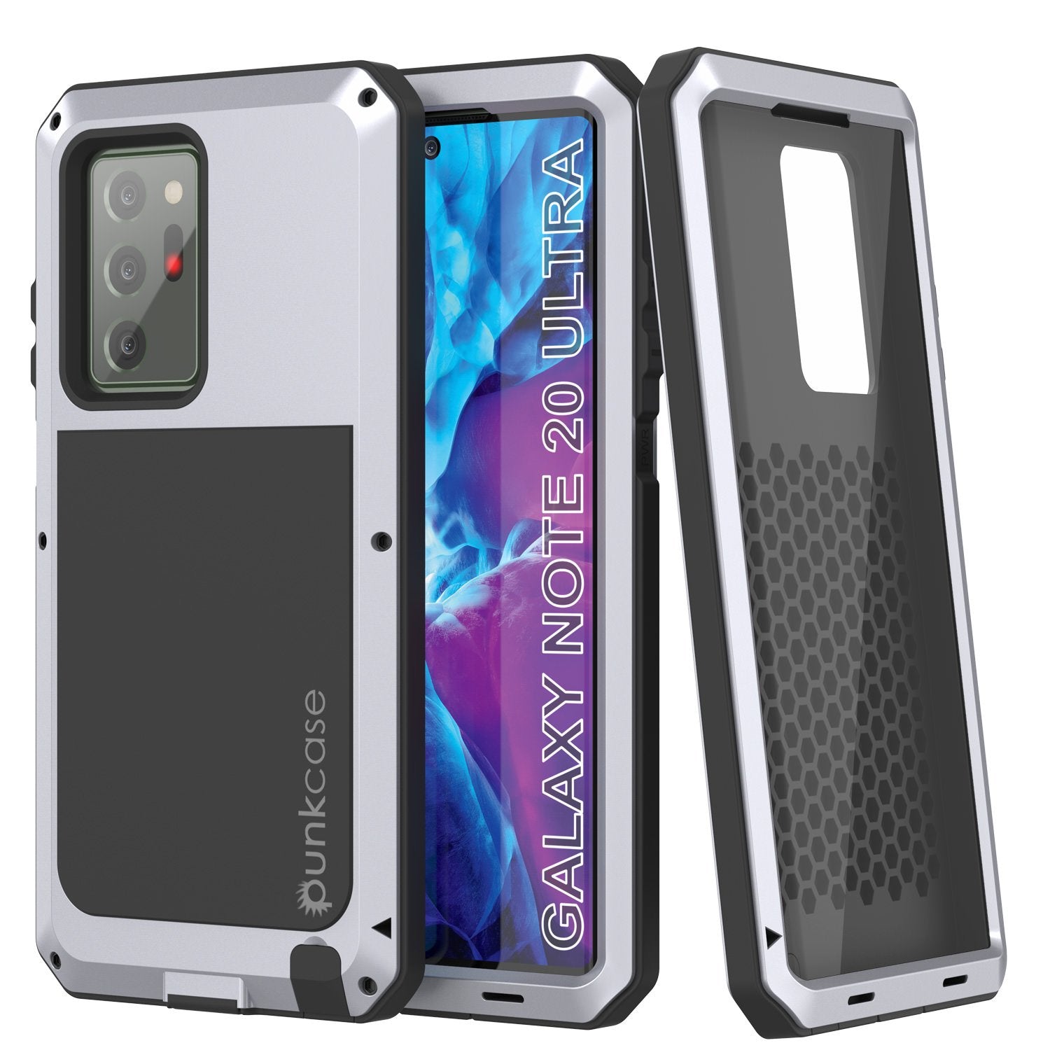 Galaxy Note 20 Ultra  Case, PUNKcase Metallic White Shockproof  Slim Metal Armor Case [White] (Color in image: white)
