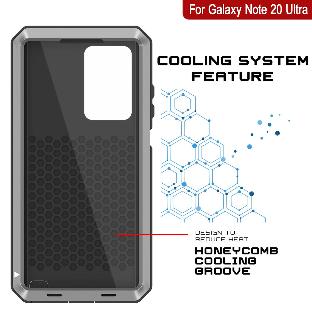 Galaxy Note 20 Ultra  Case, PUNKcase Metallic Silver Shockproof  Slim Metal Armor Case [Silver] (Color in image: black)