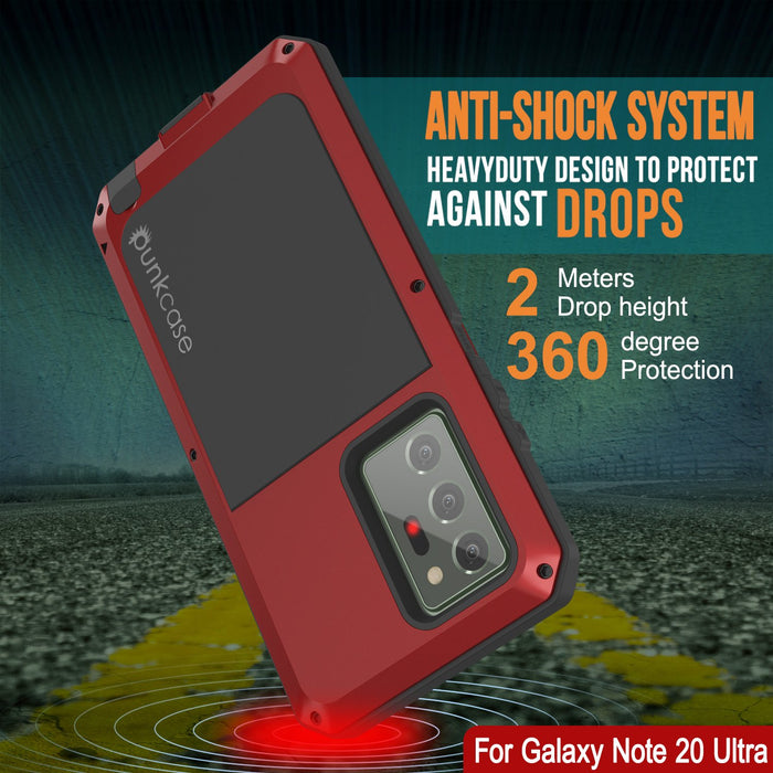 Galaxy Note 20 Ultra  Case, PUNKcase Metallic Red Shockproof  Slim Metal Armor Case [Red] (Color in image: silver)