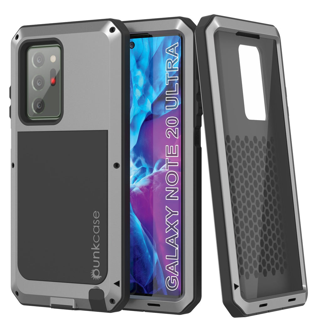 Galaxy Note 20 Ultra  Case, PUNKcase Metallic Silver Shockproof  Slim Metal Armor Case [Silver] (Color in image: silver)