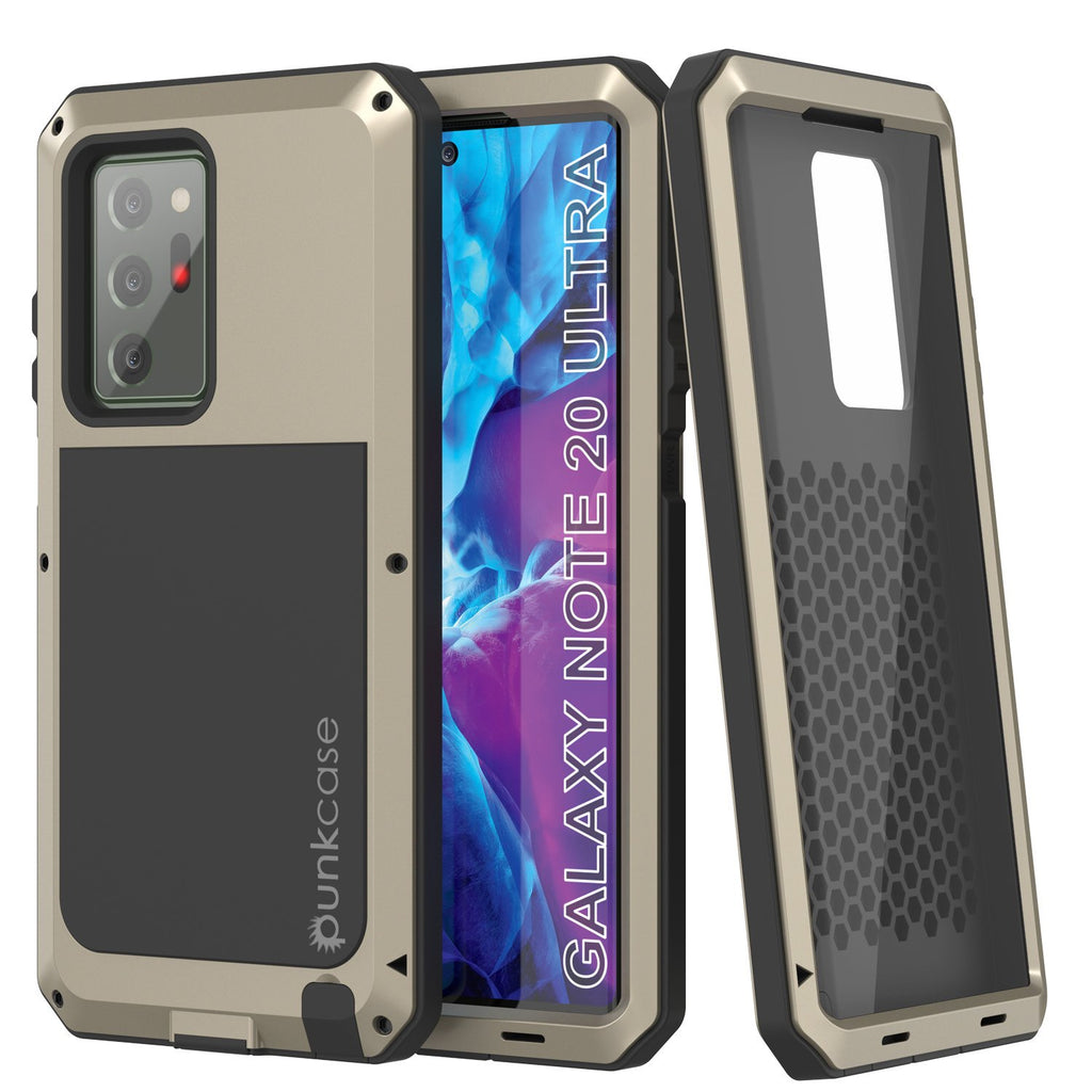 Galaxy Note 20 Ultra  Case, PUNKcase Metallic Gold Shockproof  Slim Metal Armor Case [Gold] (Color in image: gold)