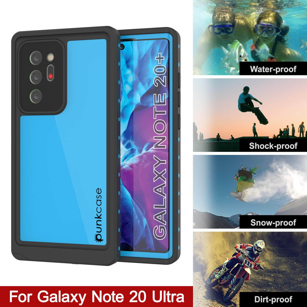Galaxy Note 20 Ultra Waterproof Case, Punkcase Studstar Light Blue Thin Armor Cover (Color in image: red)