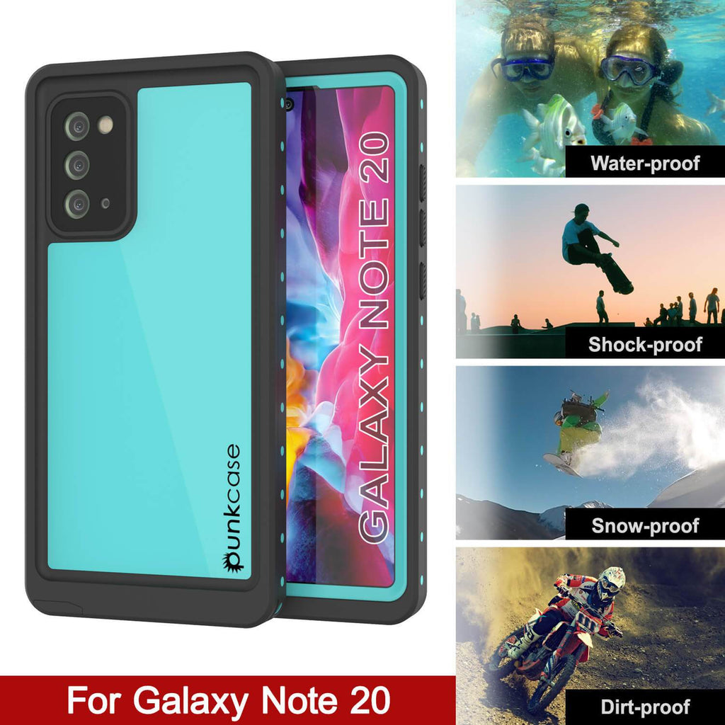 Galaxy Note 20 Waterproof Case, Punkcase Studstar Series Teal Thin Armor Cover (Color in image: light green)
