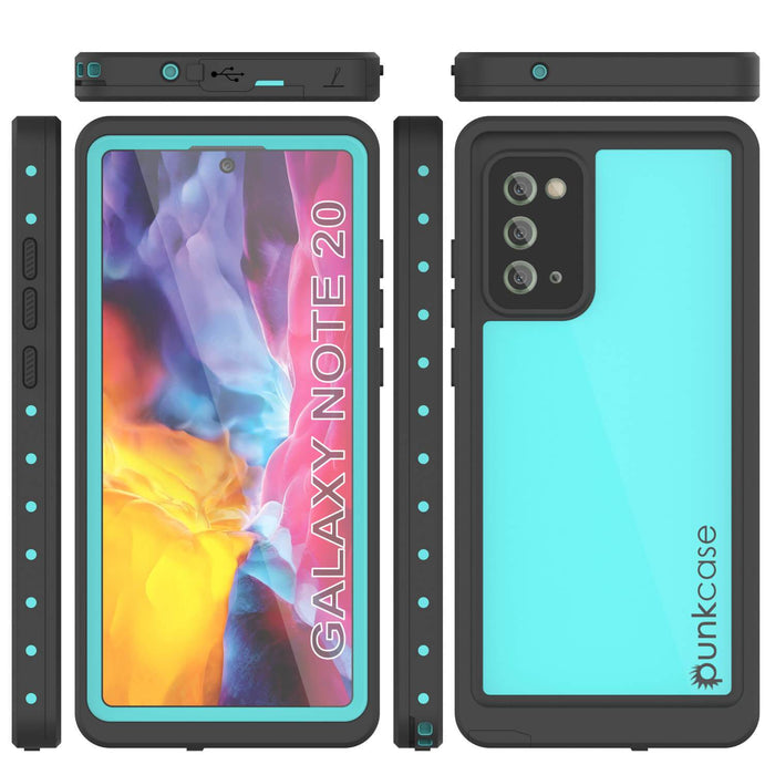 Galaxy Note 20 Waterproof Case, Punkcase Studstar Series Teal Thin Armor Cover (Color in image: light blue)
