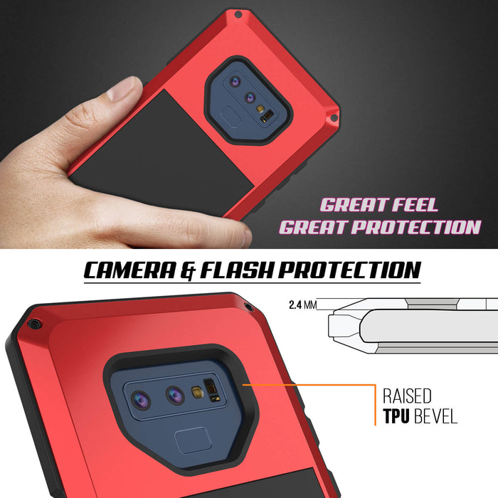 Galaxy Note 9  Case, PUNKcase Metallic Red Shockproof  Slim Metal Armor Case [Red] (Color in image: silver)