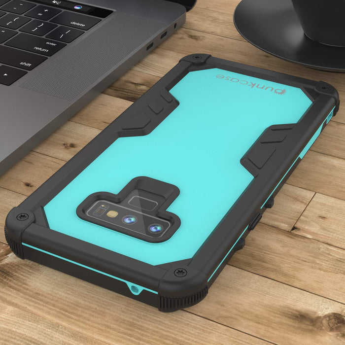 Punkcase Galaxy Note 9 Waterproof Case [Navy Seal Extreme Series] Armor Cover W/ Built In Screen Protector [Teal] (Color in image: Clear)