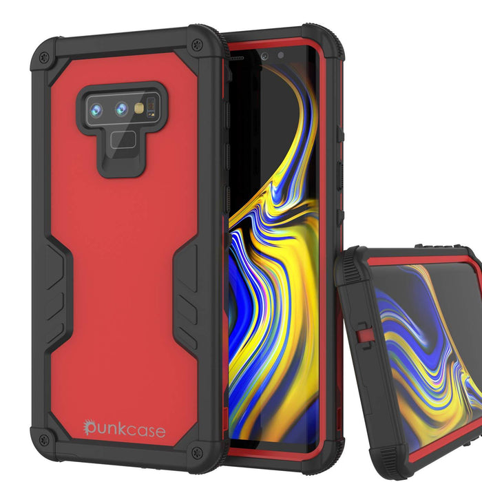 Punkcase Galaxy Note 9 Waterproof Case [Navy Seal Extreme Series] Armor Cover W/ Built In Screen Protector [Red] (Color in image: Red)