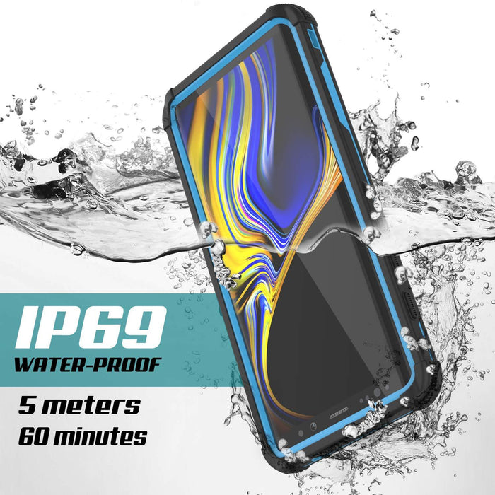 Punkcase Galaxy Note 9 Waterproof Case [Navy Seal Extreme Series] Armor Cover W/ Built In Screen Protector [Light Blue] (Color in image: Black)