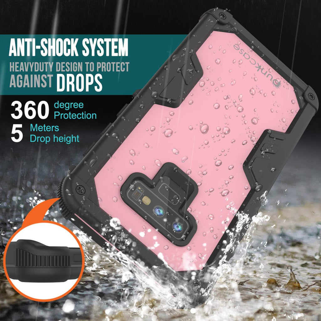 Punkcase Galaxy Note 9 Waterproof Case [Navy Seal Extreme Series] Armor Cover W/ Built In Screen Protector [Pink] (Color in image: Teal)