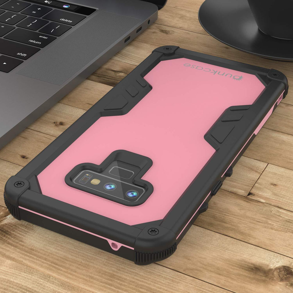 Punkcase Galaxy Note 9 Waterproof Case [Navy Seal Extreme Series] Armor Cover W/ Built In Screen Protector [Pink] (Color in image: Clear)