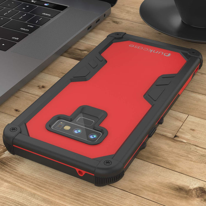 Punkcase Galaxy Note 9 Waterproof Case [Navy Seal Extreme Series] Armor Cover W/ Built In Screen Protector [Red] (Color in image: Clear)