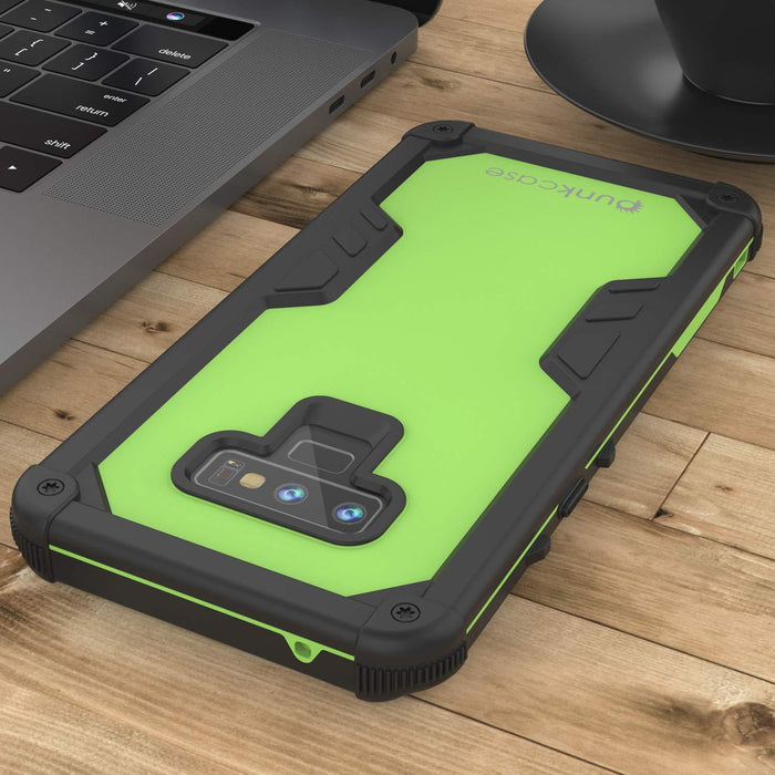 Punkcase Galaxy Note 9 Waterproof Case [Navy Seal Extreme Series] Armor Cover W/ Built In Screen Protector [Light Green] (Color in image: Clear)