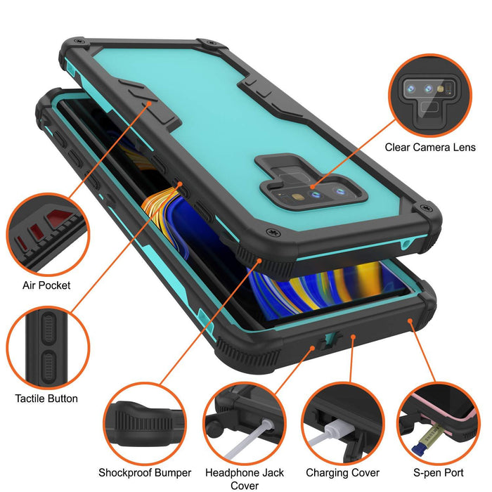 Punkcase Galaxy Note 9 Waterproof Case [Navy Seal Extreme Series] Armor Cover W/ Built In Screen Protector [Teal] (Color in image: Black)