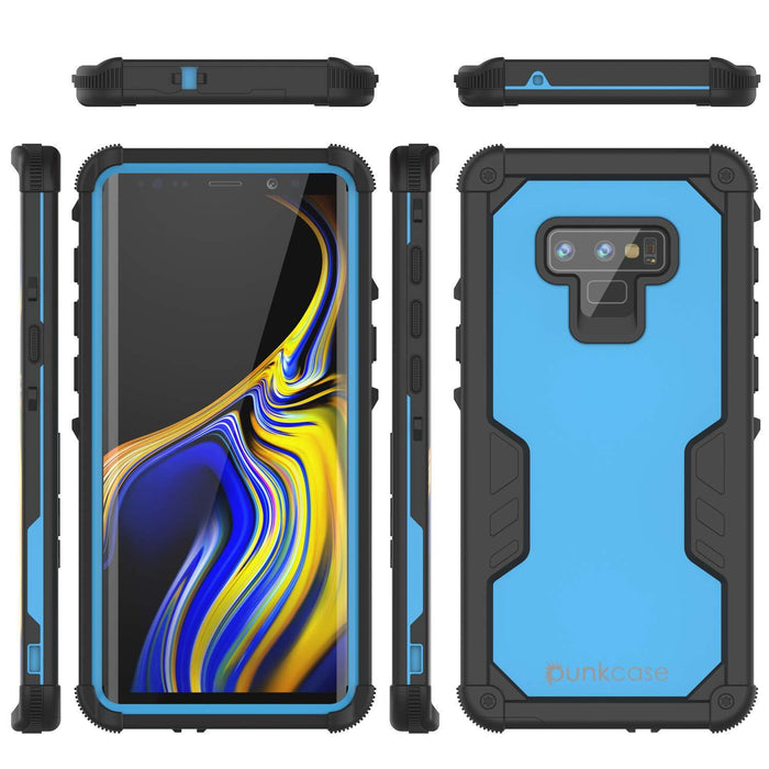 Punkcase Galaxy Note 9 Waterproof Case [Navy Seal Extreme Series] Armor Cover W/ Built In Screen Protector [Light Blue] (Color in image: Red)