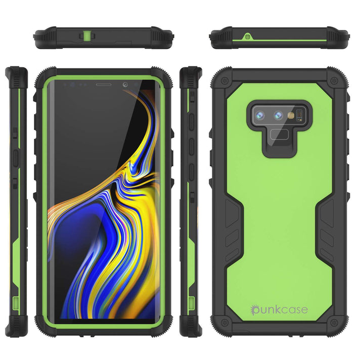 Punkcase Galaxy Note 9 Waterproof Case [Navy Seal Extreme Series] Armor Cover W/ Built In Screen Protector [Light Green] (Color in image: Red)