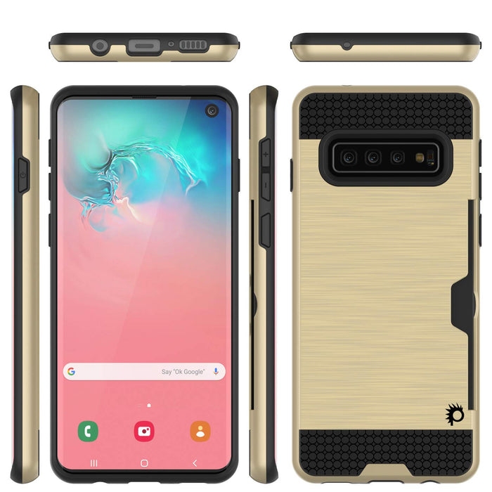 Galaxy S10 Case, PUNKcase [SLOT Series] [Slim Fit] Dual-Layer Armor Cover w/Integrated Anti-Shock System, Credit Card Slot [Gold] (Color in image: Navy)