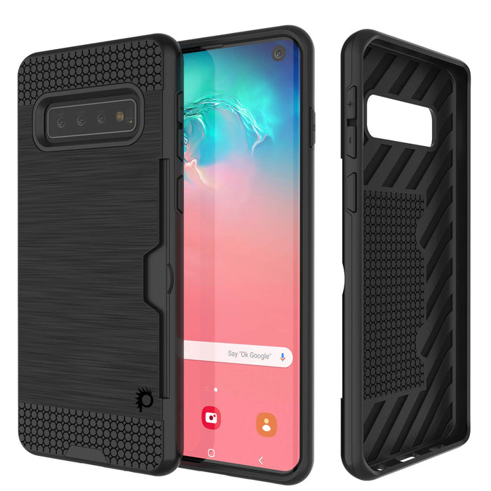 Galaxy S10 Case, PUNKcase [SLOT Series] [Slim Fit] Dual-Layer Armor Cover w/Integrated Anti-Shock System, Credit Card Slot [Black] (Color in image: Black)