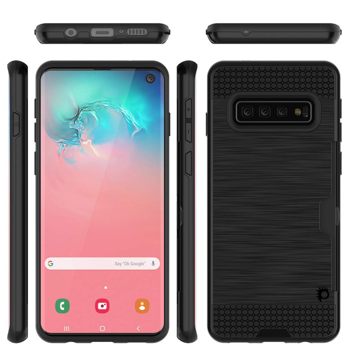 Galaxy S10 Case, PUNKcase [SLOT Series] [Slim Fit] Dual-Layer Armor Cover w/Integrated Anti-Shock System, Credit Card Slot [Black] (Color in image: Navy)