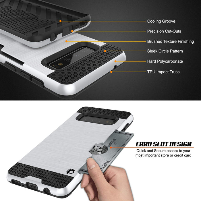 Galaxy S10 Case, PUNKcase [SLOT Series] [Slim Fit] Dual-Layer Armor Cover w/Integrated Anti-Shock System, Credit Card Slot [White] (Color in image: Silver)