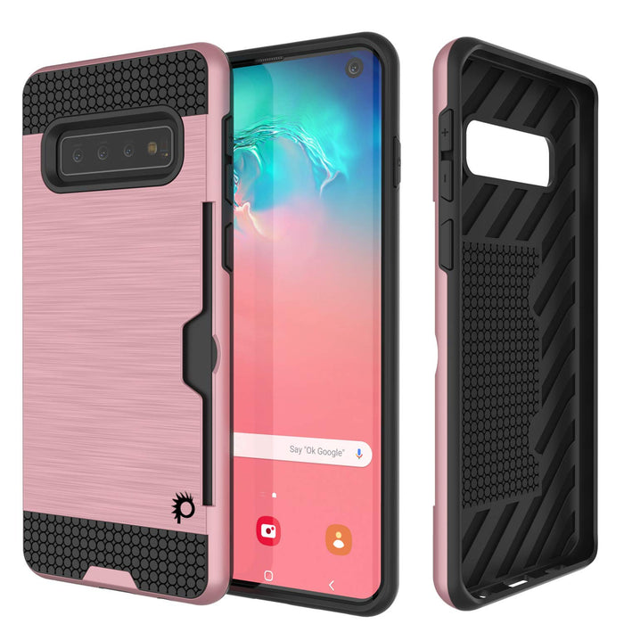 Galaxy S10 Case, PUNKcase [SLOT Series] [Slim Fit] Dual-Layer Armor Cover w/Integrated Anti-Shock System, Credit Card Slot [Rose Gold] (Color in image: Rose)
